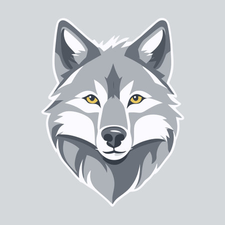 Wolf head isolated on gray background. Vector illustration for your design. a thoughtful wolf, thinking about something,のイラスト素材