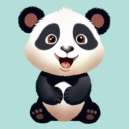 Cute cartoon panda sitting on blue background. Vector illustration.のイラスト素材