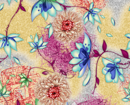 beautiful colorful Textile design with flowerの写真素材