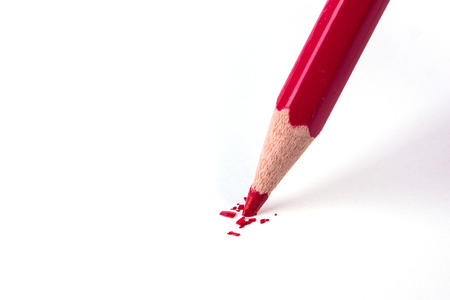 close up of red color pencil head breakの写真素材