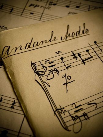 closeup of old music sheets の写真素材