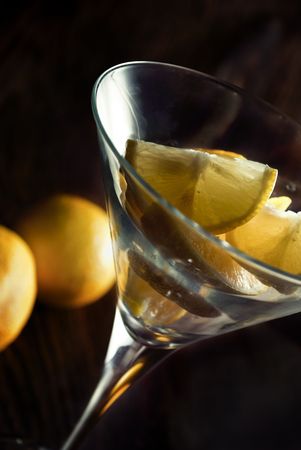 lemon slices in martini glassの写真素材
