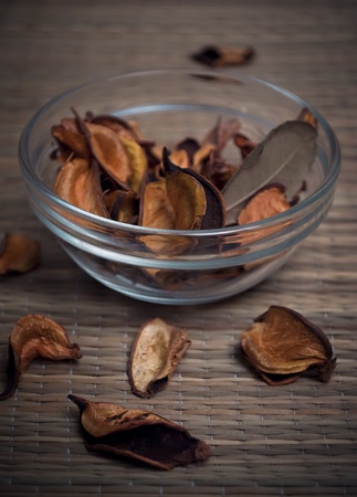 Zen-like composition with bowl of scented potpourriの写真素材