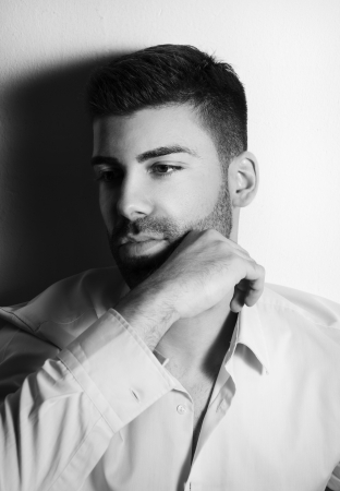 Black and white portrait of handsome manの写真素材