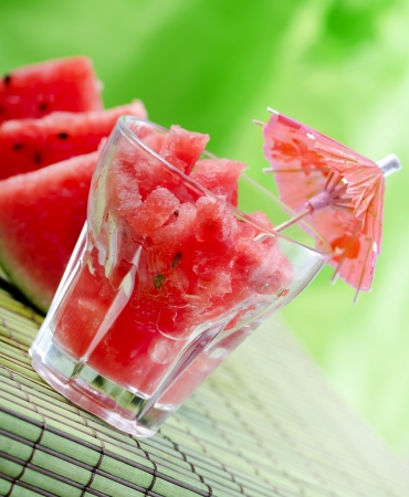 Watermelon juice on green backgroundの写真素材
