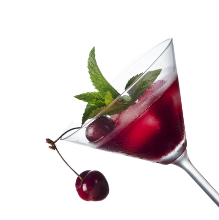 Cherry cocktail isolated over whiteの写真素材