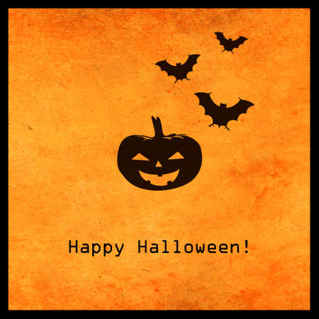 Minimal halloween design with jackolantern pumpkin and bats silhouette. Scary greeting card and invitation party poster. Modern concept.の写真素材