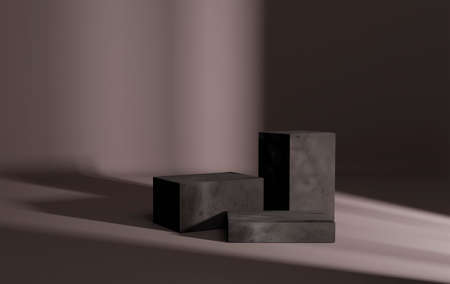 Clean marble podium platform for cosmetics and beauty products. 3d rendering neutral pedestal stand...