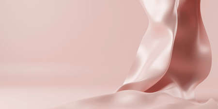 Luxury silk background stage studio scene for beauty and fashion premium product. Satin drapery in empty room display mockup showcase. 3d render.の写真素材