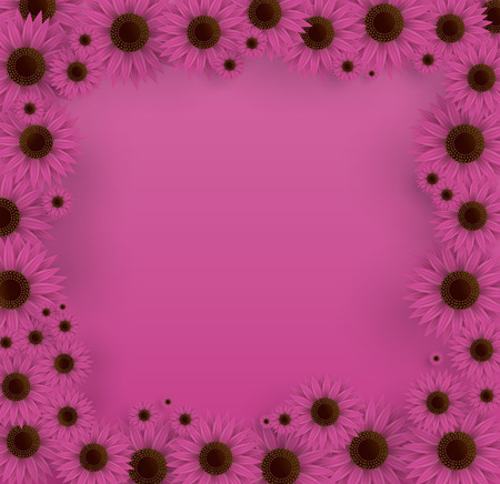 Vector illustration of sunflowers. 3D Fuchsia floral background. Spring print.のイラスト素材