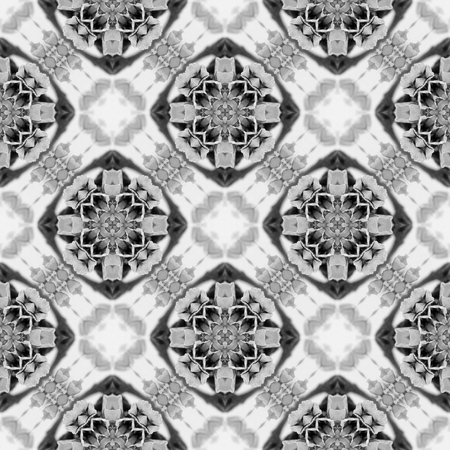 Abstract seamless pattern. Black and White background. Kaleidoscope from flowers. Hydraulic tile...