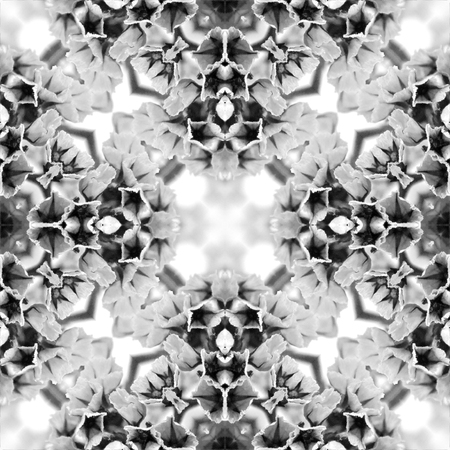 Abstract seamless pattern. Black and White background. Kaleidoscope from flowers. Hydraulic tile design.の写真素材
