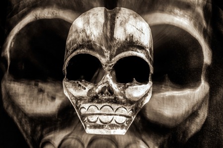 Scary day of the dead and halloween tribal skull mask - Concept of danger, death, fear and poison - Gothic spooky mystery symbolの写真素材
