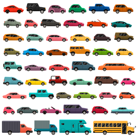 Different car types icons set