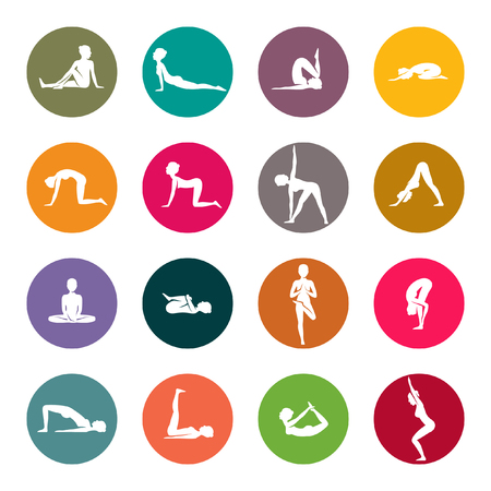 Yoga poses colorful vector icons.のイラスト素材
