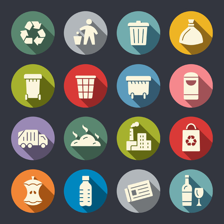 Garbage flat iconsのイラスト素材