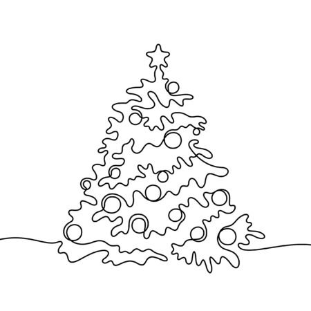 Christmas tree one line vector illustrationのイラスト素材