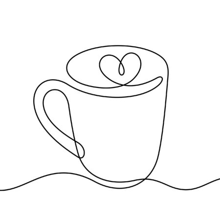 Coffee with heart one line vector illustrationのイラスト素材