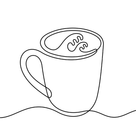 Coffee mug with waves inside one line vector illustrationのイラスト素材