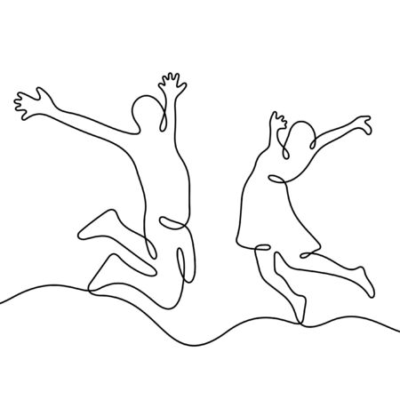 Jumping couple one line vector illustrationのイラスト素材