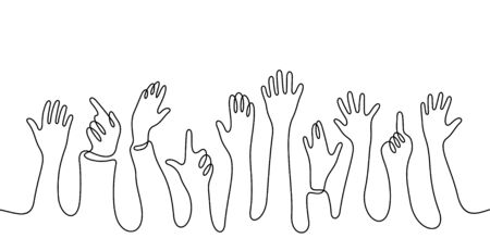 Hands crowd one line vector illustrationのイラスト素材
