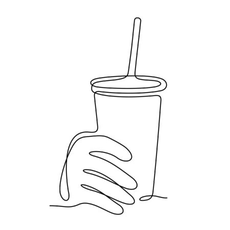 Hand holding beverage one line vector illustrationのイラスト素材