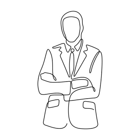 Businessman standing cross hands one line vector illustrationのイラスト素材