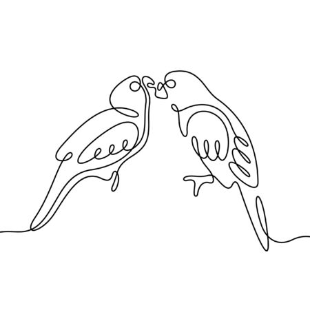 Lovebirds one line vector illustrationのイラスト素材
