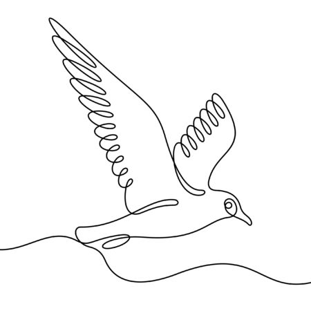 Flying seagull one line vector illustrationのイラスト素材