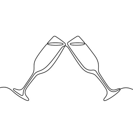 Cheering glasses one line vector illustrationのイラスト素材
