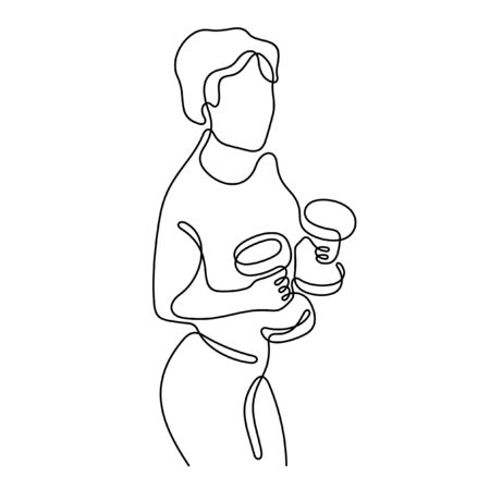 Woman training with dumbbells one line vector illustrationのイラスト素材