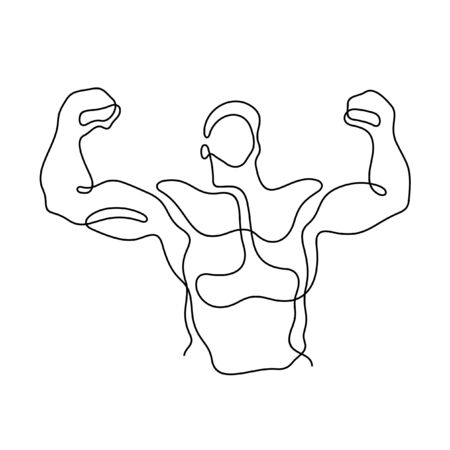Strong muscle man one line vector illustrationのイラスト素材
