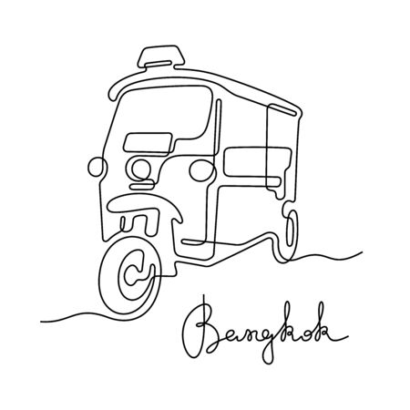 Tuk Tuk, Bangkok. One line vector illustration.のイラスト素材