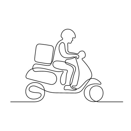 Delivery guy on scooter one line vector illustrationのイラスト素材
