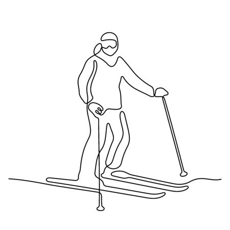 Skier one line vector illustrationのイラスト素材