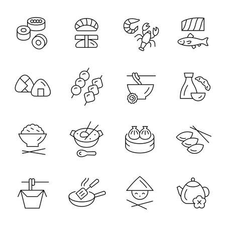 Asian food menu line iconsのイラスト素材