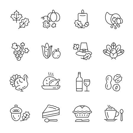 Thanksgiving Day celebration line icon setのイラスト素材
