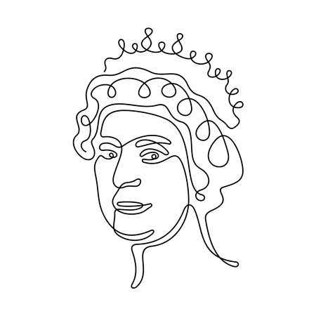 March 20, 2021: A one line vector portrait of Queen Elizabeth II.のイラスト素材