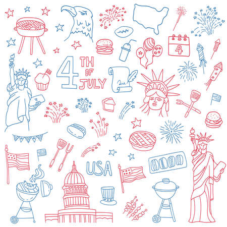 USA Independence Day celebration doodlesのイラスト素材