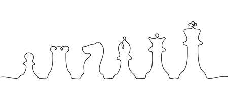 Chess continuous line drawing. Vector illustrationのイラスト素材