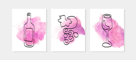 Wine posters. Continuous line vector illustration.のイラスト素材
