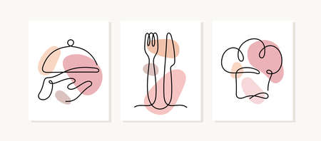 Restaurant one line pastel coloured vector illustrationのイラスト素材