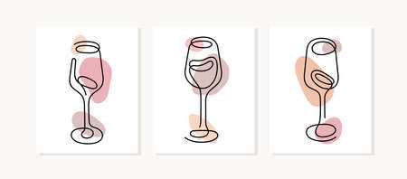 Wine cards. Continuous line vector illustration.のイラスト素材