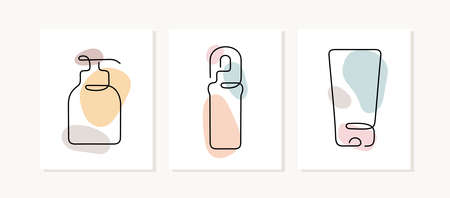 Cosmetic cards. Continuous line vector illustration.のイラスト素材