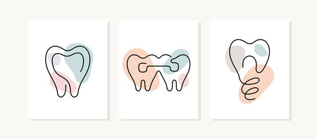 Dental cards. Continuous line vector illustration.のイラスト素材