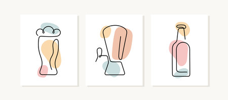 Beer posters. Pub menu cards, brewery concept design. Continuous line vector illustration.のイラスト素材