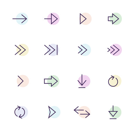 Arrows line icons with colourful pastel spotsのイラスト素材