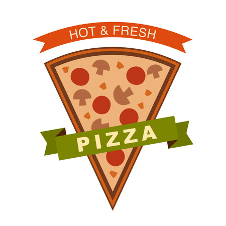 Pizza restaurant emblem. Hot and Fresh pizza flat vector illustration.のイラスト素材