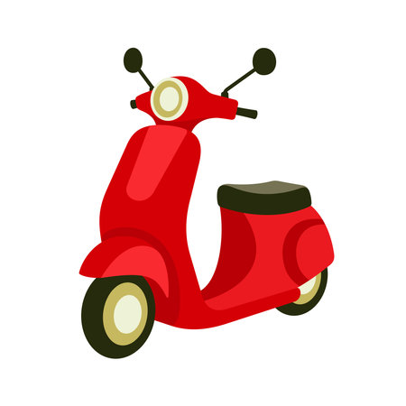 Scooter flat style vector illustration. Vintage motorbike in red colour.のイラスト素材