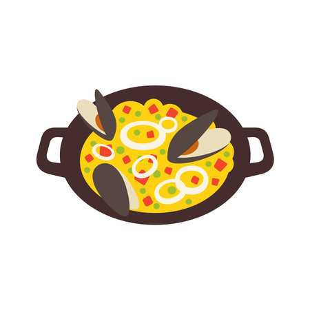 Spanish paella with seafood. Traditional spanish food. Vector illustration.のイラスト素材